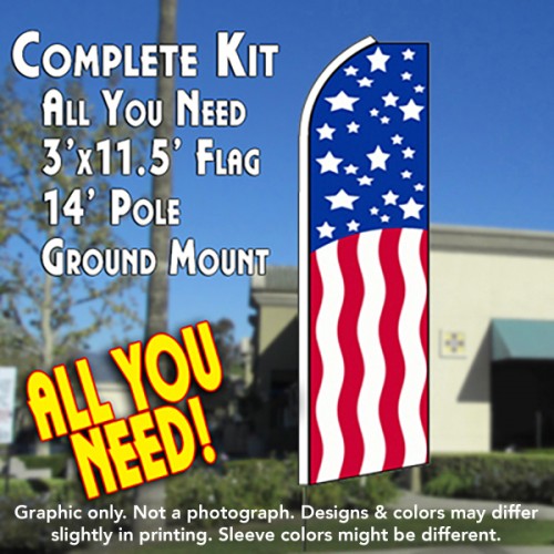 USA PATRIOTIC Flutter Feather Banner Flag Kit (Flag, Pole, & Ground Mt)