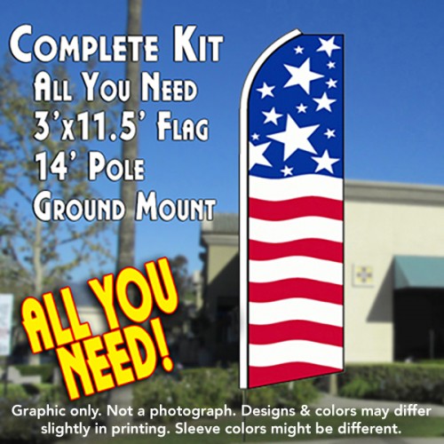 USA PRIDE Flutter Feather Banner Flag Kit (Flag, Pole, & Ground Mt)