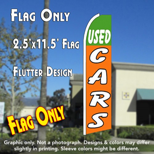 USED CARS (Green/Orange) Flutter Feather Banner Flag (11.5 x 2.5 Feet)