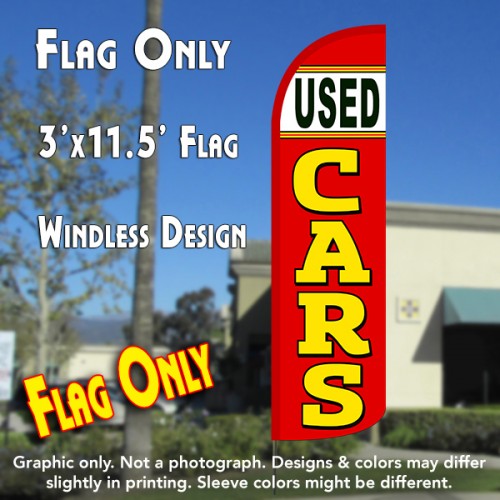 Used Cars (Red) Windless Polyknit Feather Flag (3 x 11.5 feet)