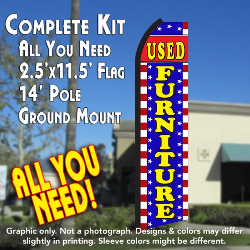 USED FURNITURE (Blue/Yellow/Stars) Flutter Feather Banner Flag Kit (Flag, Pole, & Ground Mt)