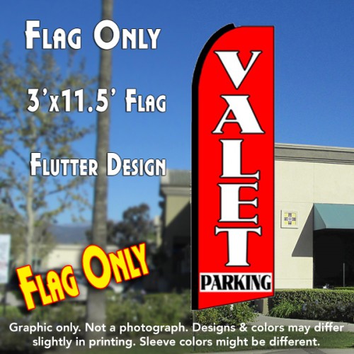 VALET PARKING (Red) Flutter Feather Banner Flag (11.5 x 3 Feet)