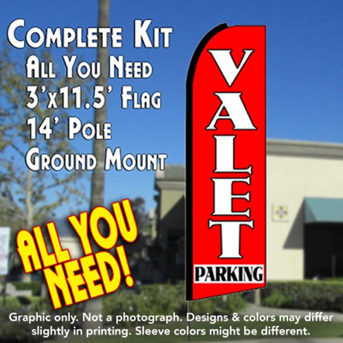 VALET PARKING (Red) Flutter Feather Banner Flag Kit (Flag, Pole, & Ground Mt)