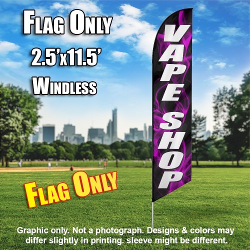 VAPE SHOP black / white purple smoke Windless Feather Banner Flag