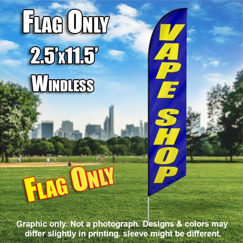 VAPE SHOP blue/yellow letters Windless Feather Banner Flag 