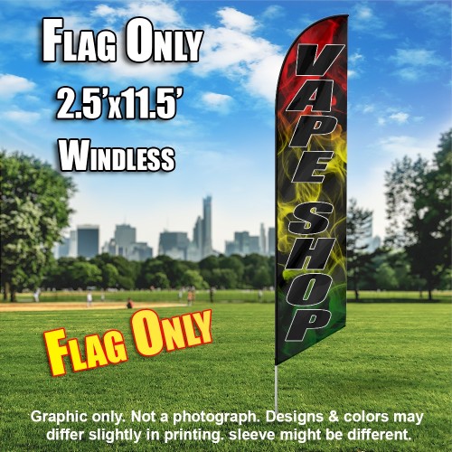 VAPE SHOP (Black/black rasta tri color) Windless Feather Banner Flag 