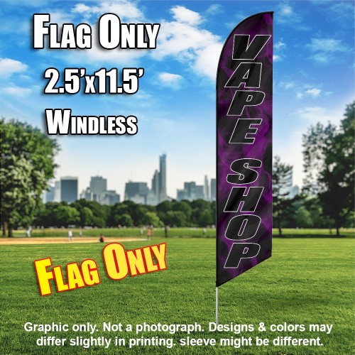 VAPE SHOP black/black letters purple smoke Windless Feather Banner Flag 