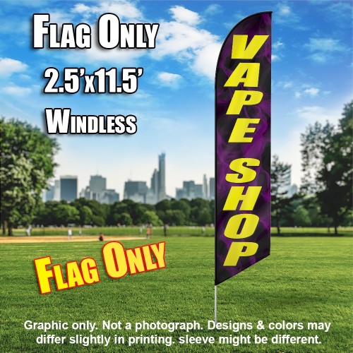 VAPE SHOP black with purple smoke / yellow letters Windless Feather Banner Flag