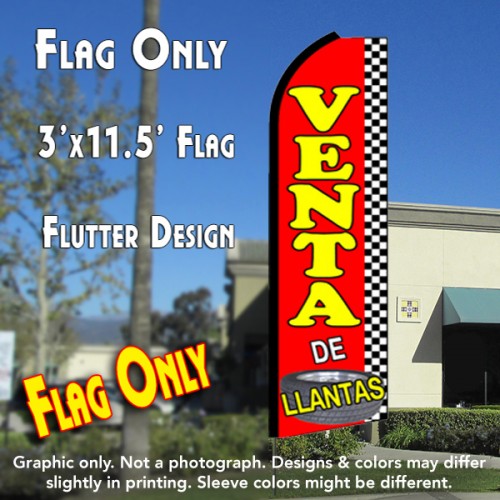 VENTA DE LLANTAS (Checkered) Flutter Feather Banner Flag (11.5 x 3 Feet)