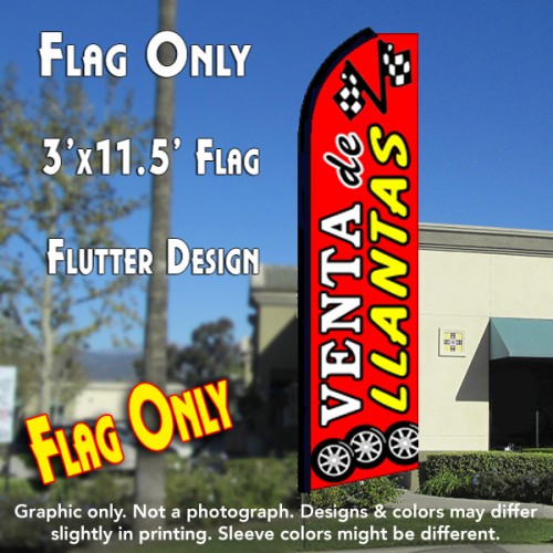 VENTA DE LLANTAS (Red) Flutter Feather Banner Flag (11.5 x 3 Feet)