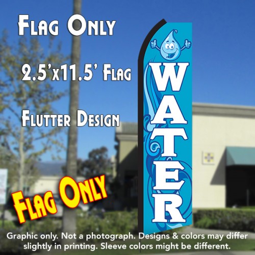 WATER (Blue/White) Flutter Feather Banner Flag (11.5 x 2.5 Feet)