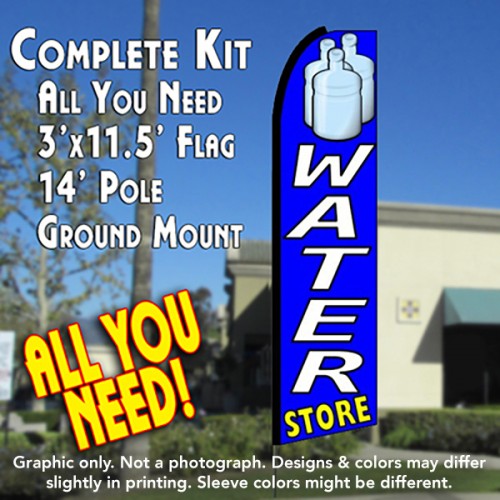 WATER STORE (Blue) Flutter Feather Banner Flag Kit (Flag, Pole, & Ground Mt)