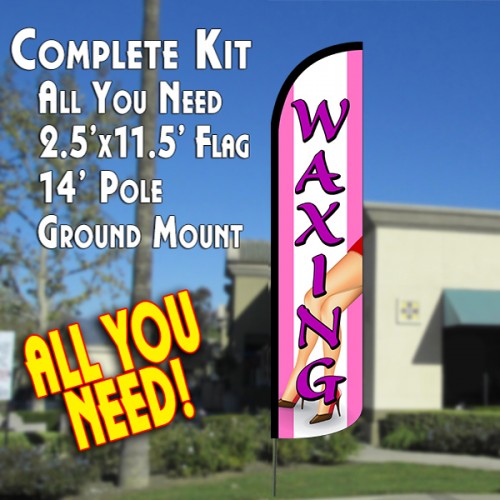 Waxing (Pink) Windless Feather Banner Flag Kit (Flag, Pole, & Ground Mt)