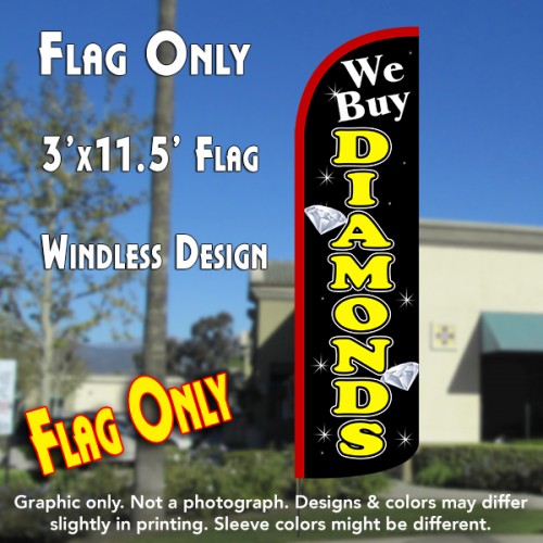 We Buy Diamonds (Black/Yellow) Windless Polyknit Feather Flag (3 x 11.5 feet)