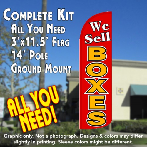 We Sell Boxes (Red/Yellow) Windless Feather Banner Flag Kit (Flag, Pole, & Ground Mt)