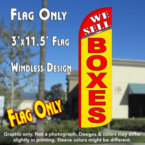 We Sell Boxes (Yellow/Red) Windless Polyknit Feather Flag (3 x 11.5 feet)