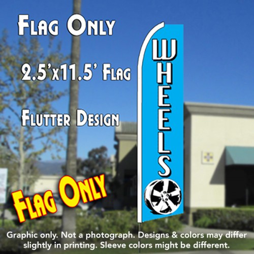 WHEELS (Blue) Flutter Feather Banner Flag (11.5 x 2.5 Feet)