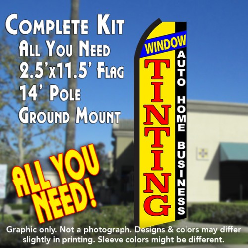 WINDOW TINTING Auto Home Business (Yellow/Black) Flutter Feather Banner Flag Kit (Flag, Pole, & Ground Mt)