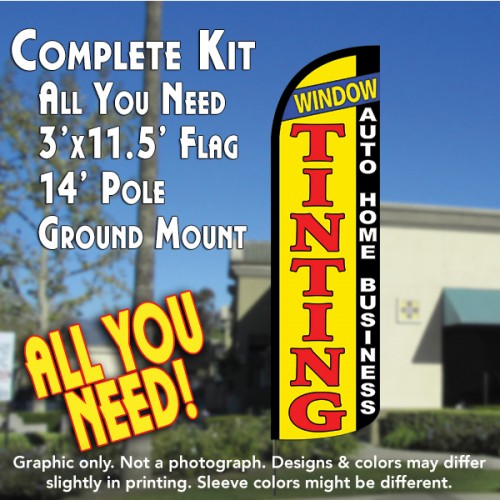 WINDOW TINTING Auto Home Business Windless Feather Banner Flag Kit (Flag, Pole, & Ground Mt)