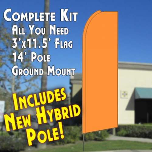 Solid NEON ORANGE Flutter Feather Banner Flag Kit (Flag, Pole, & Ground Mt)