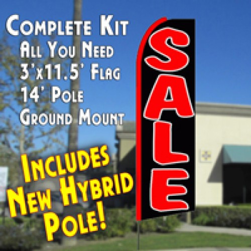 Sale (Red/White w/ Black Feather Banner Flag Kit (Flag, Pole, & Ground Mt)