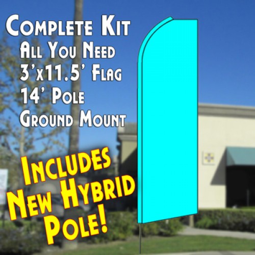 Solid CYAN (Light Blue) Flutter Feather Banner Flag Kit (Flag, Pole, & Ground Mt) 