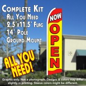 NOW OPEN (Yellow/Red) Flutter Feather Banner Flag Kit (Flag, Pole, & Ground Mt)