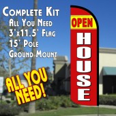 OPEN HOUSE (Yellow/Red) Flutter Feather Banner Flag Kit (Flag, Pole, & Ground Mt)