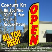 Open (Yellow/Red) Windless Feather Banner Flag Kit (Flag, Pole, & Ground Mt)
