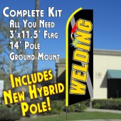 WELDING (Black) Flutter Feather Banner Flag Kit (Flag, Pole, & Ground Mt)