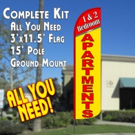 1 & 2 Bedroom Apartments Windless Feather Banner Flag Kit (Flag, Pole, & Ground Mt)