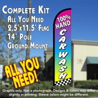 100% HAND CAR WASH (Multicolor) Windless Feather Banner Flag Kit (Flag, Pole, & Ground Mt)
