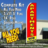 APARTMENTS NOW AVAILABLE (Red/Yellow) Flutter Feather Banner Flag Kit (Flag, Pole, & Ground Mt)