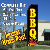 BBQ w/Flame  Feather Banner Flag Kit (Flag, Pole, & Ground Mt)