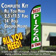 BEST PIZZA IN TOWN Windless Feather Banner Flag Kit (Flag, Pole, & Ground Mt)