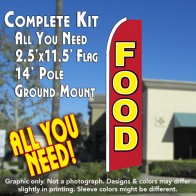 FOOD (Red) Flutter Feather Banner Flag Kit (Flag, Pole, & Ground Mt)
