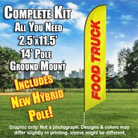 Food Truck (Yellow/Red) Windless Feather Banner Flag Kit (Flag, Pole, & Ground Mt)