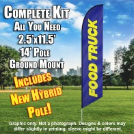 Food Truck (Blue/Yellow) Windless Feather Banner Flag Kit (Flag, Pole, & Ground Mt)