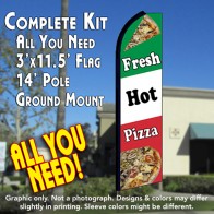 FRESH HOT PIZZA (Tri-Color) Flutter Feather Banner Flag Kit (Flag, Pole, & Ground Mt)