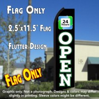 OPEN 24 Hours (Black/White) Flutter Polyknit Feather Flag (11.5 x 2.5 feet)