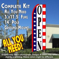 OPEN (Stars & Stripes) Flutter Feather Banner Flag Kit (Flag, Pole, & Ground Mt)