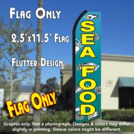 SEA FOOD (Blue/Yellow) Flutter Polyknit Feather Flag (11.5 x 2.5 feet)