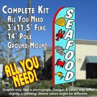 SEAFOOD (Blue) Flutter Feather Banner Flag Kit (Flag, Pole, & Ground Mt)