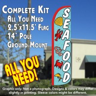 Seafood Windless Feather Banner Flag Kit (Flag, Pole, & Ground Mt)