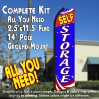 STORAGE (Patriotic) Flutter Feather Banner Flag Kit (Flag, Pole, & Ground Mt)