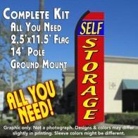 Self Storage (Red/Yellow) Windless Feather Banner Flag Kit (Flag, Pole, & Ground Mt)