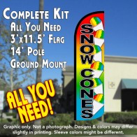 Snow Cones Windless Feather Banner Flag Kit (Flag, Pole, & Ground Mt)