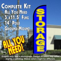 Storage (Blue/Yellow) Windless Feather Banner Flag Kit (Flag, Pole, & Ground Mt)