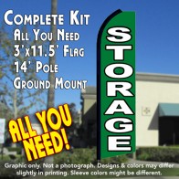 STORAGE (Green) Flutter Feather Banner Flag Kit (Flag, Pole, & Ground Mt)