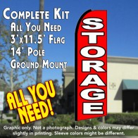 STORAGE (Red/White) Flutter Feather Banner Flag Kit (Flag, Pole, & Ground Mt)